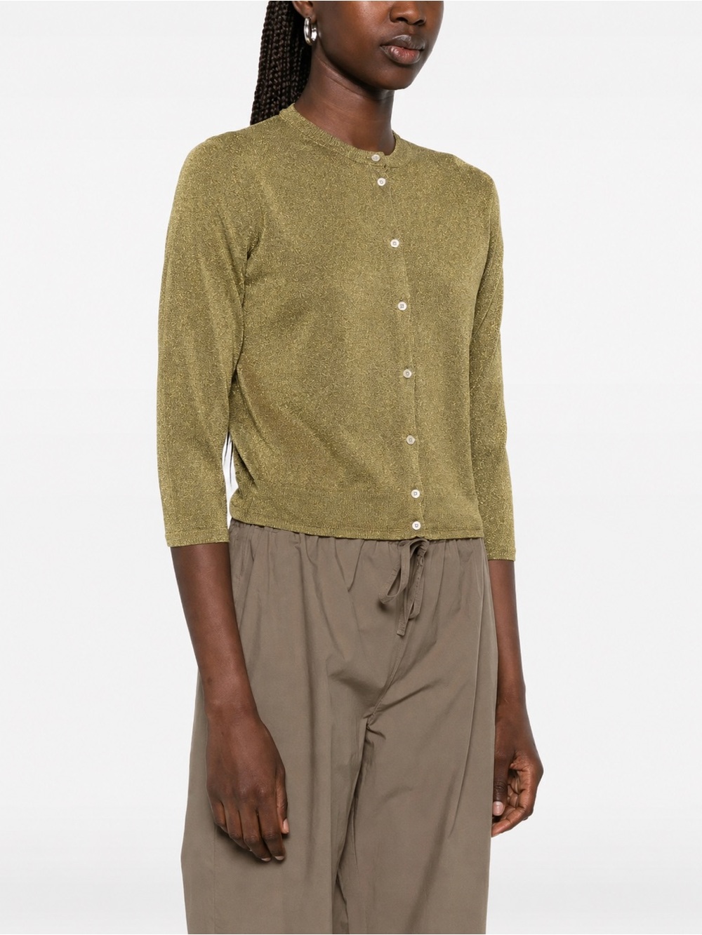 Roberto Collina Olive Metallic Button-Front Cardigan Size Small